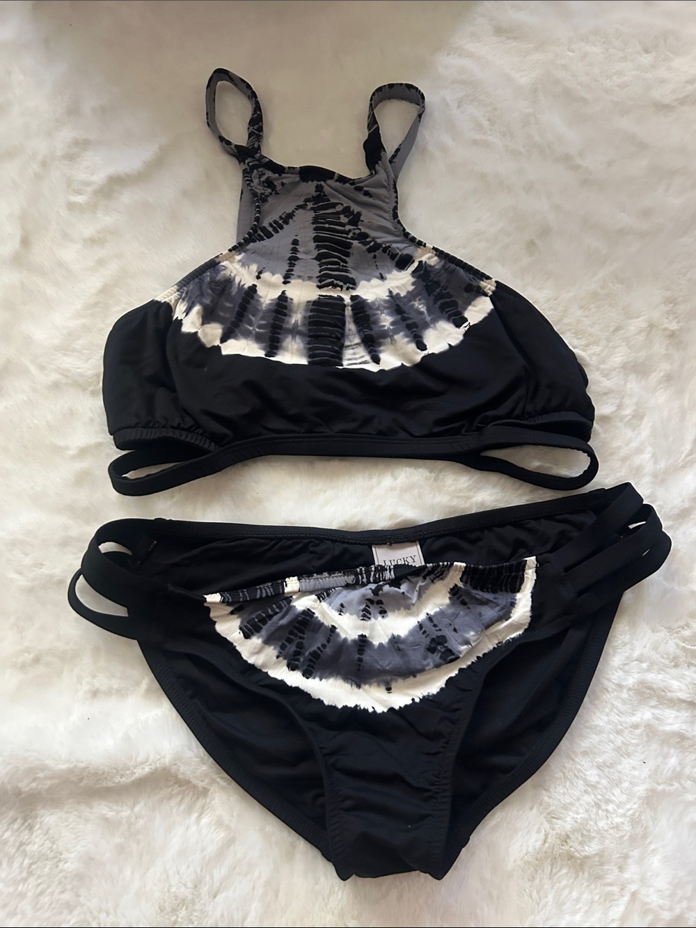 Lucky Brand  black Tie-Dye High Neck Bikini Set